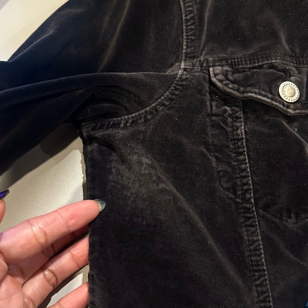 VINTAGE Y2K CASUAL BLACK COTTON VELVET JACKET SIZE-L, fits smaller like a M - Picture 8 of 9